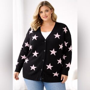 Elegant Black and Pink Star Cardigan